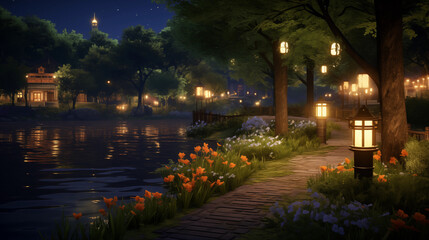 Obraz premium beautiful park at night background wallpaper 
