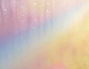 Rain drops on  glass window surface. Blurred pastel  rainbow colours background. 