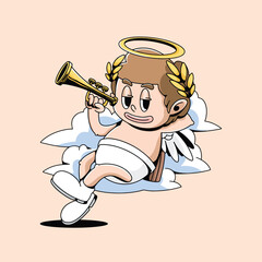 Cupid Valentine Cartoon Mascot Character with Retro Style