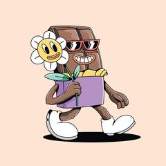 Chocolate Valentine Cartoon Mascot Character with Retro Style