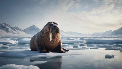 Foto op Aluminium Giant walrus on cold ice winter landscape background from Generative AI © sevenSkies