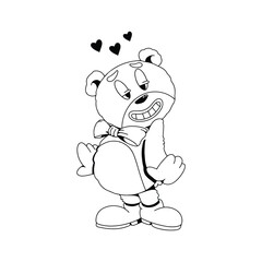 Valentine Teddy Bear Cartoon Mascot Character with Retro Style