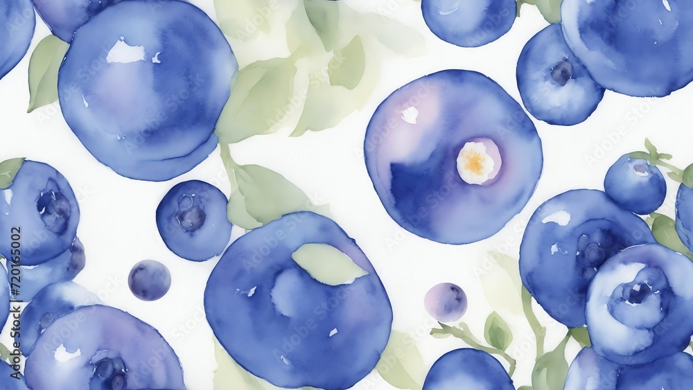 Poster seamless pattern of watercolor abstract of blueberries in pastel colors from generative ai