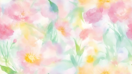 Obraz na płótnie Canvas Seamless pattern of watercolor abstract of bright colorful flowers in pastel colors from Generative AI