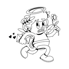 Cupid Valentine Cartoon Mascot Character with Retro Style