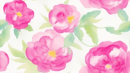 Seamless pattern of watercolor abstract of bright pink flowers in pastel colors from Generative AI