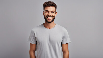 Fototapeta premium Portrait сheerful guy smiling to camera