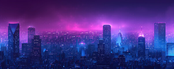 Midnight cityscape gradient in deep navy, violet, and electric blue, accompanied by a grainy texture for a futuristic urban event poster.