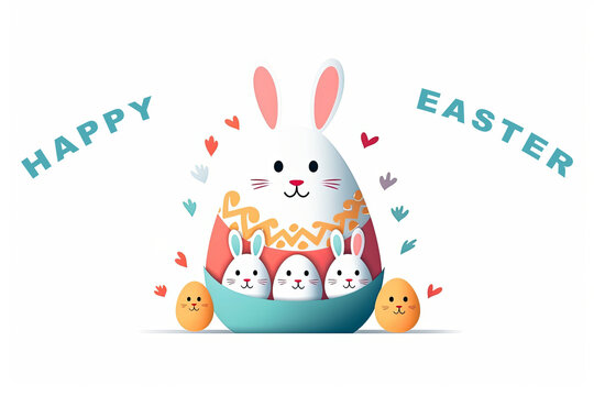 Illustration of cute bunny on white background. Happy Easter greeting