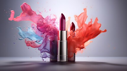 Stunning Lip Aesthetics: Image of Lipsticks and Lip Balms Illuminated by Creative Color Gels. Promising an Immersive and Vivid Cosmetic Experience for a Captivating Website Cover