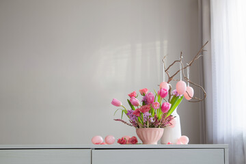 easter home decor in pink and white colors
