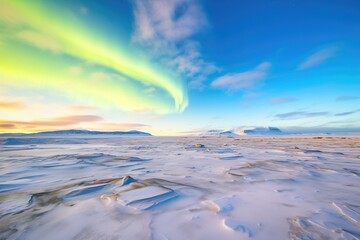 southern aurora over barren tundra landscape in the polar region