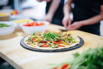 vegan pizzamaking demonstration with veggie toppings