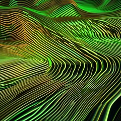 Futuristic abstract wallpaper with vivid green neon lines moving dynamically, creating a sense of energy and motion in a sleek 3D space3