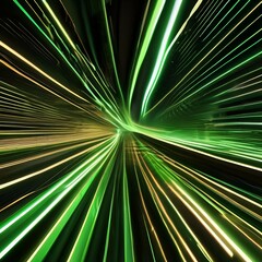 Obraz premium Energetic 3D composition featuring abstract green neon lines, pulsating and creating a visually captivating wallpaper on a black background1
