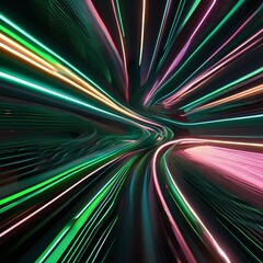Abstract wallpaper with lively green neon lines moving dynamically in a 3D space, leaving behind bright, glowing tracks on a black canvas2