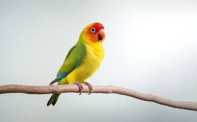 Vivid Lovebird Perching Gracefully - A Splash of Green and Yellow - Generative AI