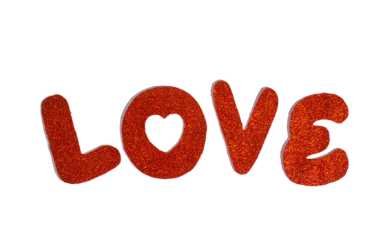 Cartel de la palabra love en rojo brillante sin fondo