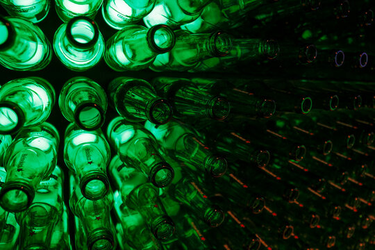 Amsterdam, Netherlands, July 13,2012: Wall of Heineken beer bottles at Heineken Experience at Amsterdam, Netherlands.