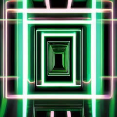 Digital artwork with vivid green neon lines creating an abstract pattern, pulsating and leaving luminous tracks on a profound black canvas1