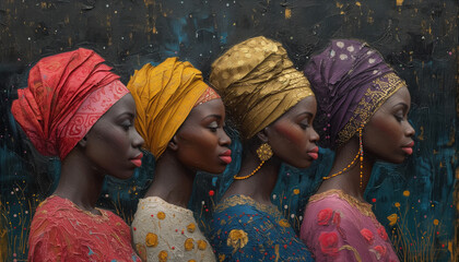 Portrait of four African women traditional clothes