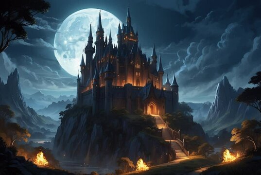 castle fire in the night