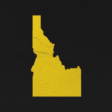 Idaho yellow map on isolated black textured background. High quality coloured map of Idaho, USA.