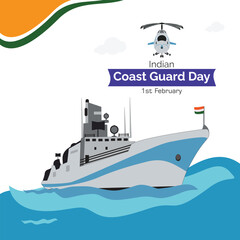 Obraz premium Indian Coast Guard Day. Vector, illustration. February 1.