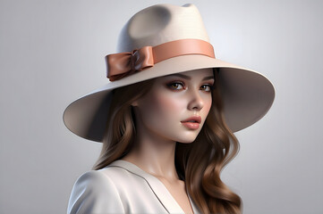  A pretty model wearing a Simple and beautiful Female hat isolated in white background portrait