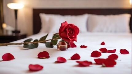 Fototapeta na wymiar Romantic bedroom decor with flowers, Honeymoon Concept