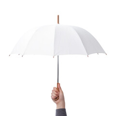Obraz premium Hand hold white umbrella isolated on transparent background