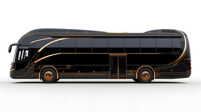 Beautiful luxury Golden black Bus on isolated white background, Mock-up 3d Bus Illustration, Generative Ai