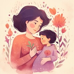 hand drawn mother's day illustration made with AI 