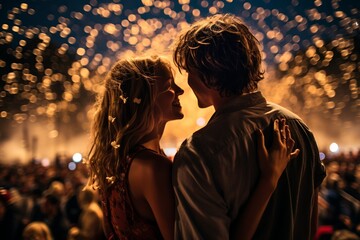 Experience the enchantment of a couple immersed in happiness as they dance together at an open-air...