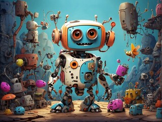 Friendly positive cute cartoon robot. AI Generated.