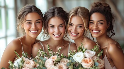  portrait bride with bridesmaids