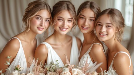 Obraz premium portrait bride with bridesmaids