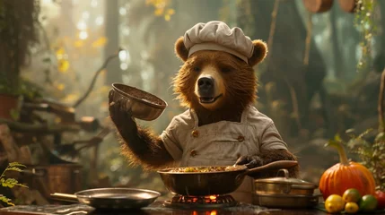 Fotobehang bear dressed as a chef. © Shamim