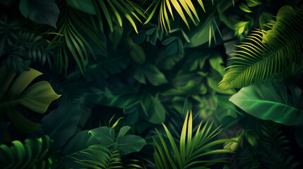 Fototapeta premium A vibrant and dense forest filled with an abundance of green leaves.