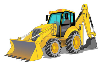 Obraz na płótnie Canvas Backhoe loader, tractor, construction equipment. Vector detailed illustration. Bulldozer