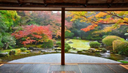 Fototapeta premium 室内からの日本庭園