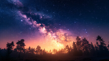 Fototapeta na wymiar Beautiful night sky the Milky Way and the trees.