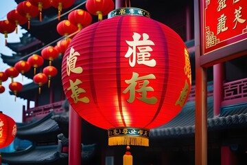 Chinese new year lantern in chinatown area. Chinese alphabet Daji dali on Lantern meaning...