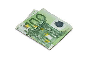 Obraz na płótnie Canvas 100 euro banknote folded on white background