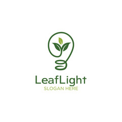 Simple Growth Leaf With Light bulb Lamp For Creative Garden Logo design Inspiration