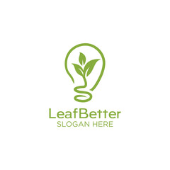 Simple Growth Leaf With Lightbulb Logo design Inspiration