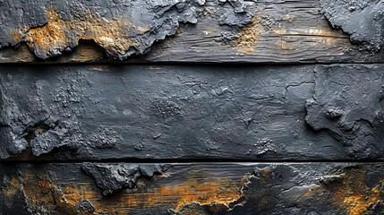 Charred dark wooden background, burnt wooden boards.