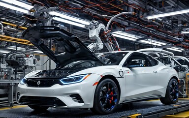 Efficiency Unleashed A Glimpse into the Future of Manufacturing with Automated Robotics and Electric Vehicle Assembly ai generated