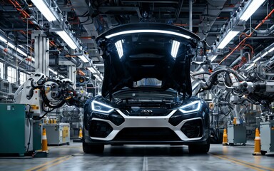 Efficiency Unleashed A Glimpse into the Future of Manufacturing with Automated Robotics and Electric Vehicle Assembly ai generated