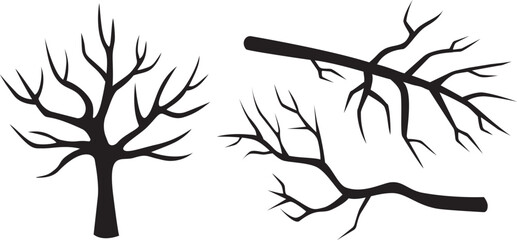 tree and branches black silhouette,isolated vector illustration set 